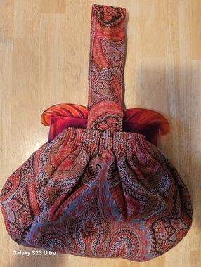 Red Paisley Wristlet Clutch with Gathered Silhouette